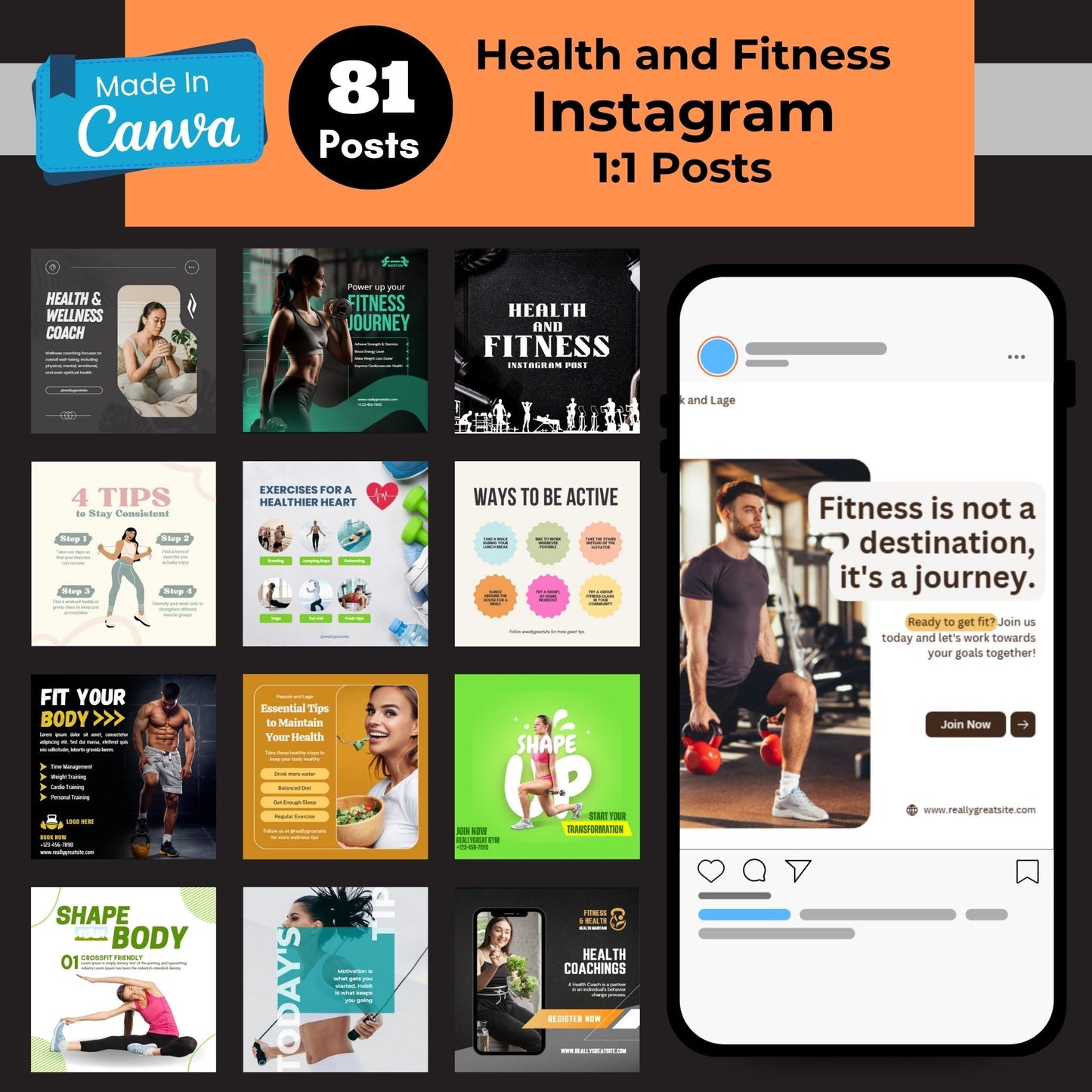 300+ Health and Fitness Canva Templates to Grow Your Instagram – Just Edit & Post! 🏋️🚀