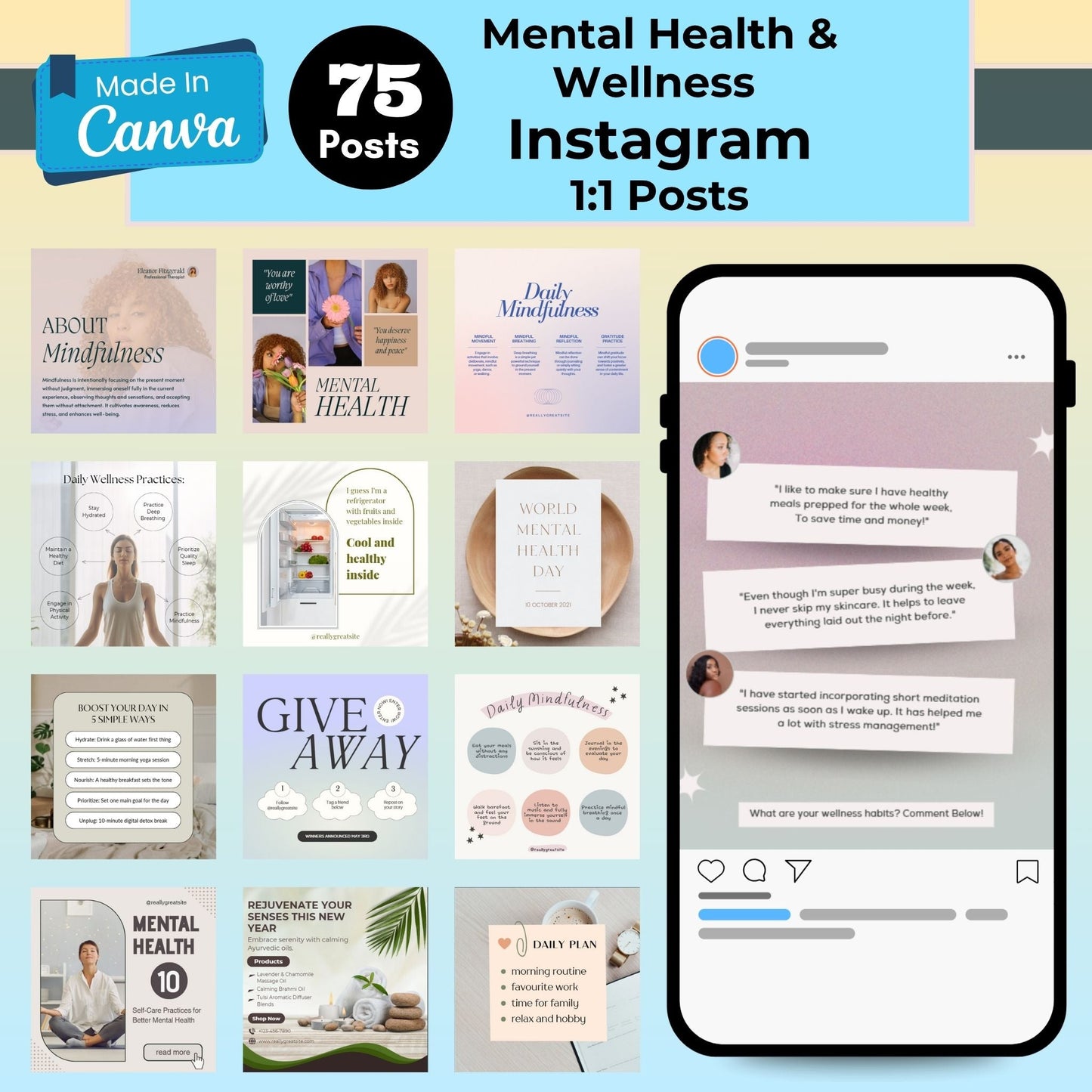 380+ Instagram Templates to Grow Your Health & Wellness Brand – Just Edit & Post! 🌼
