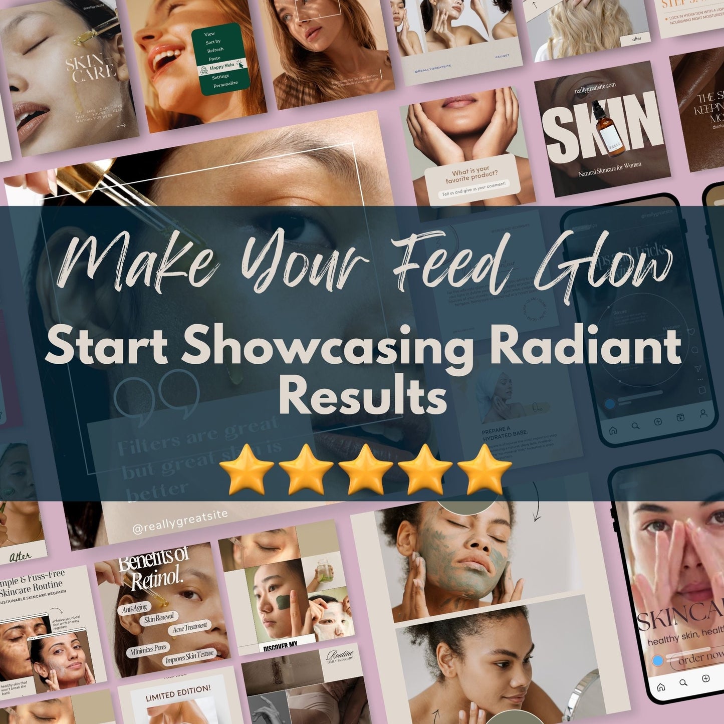 80+ Aesthetic Skincare Starter Pack: Essential Instagram Templates for Estheticians (Reels, Posts, Highlights, Carousels)