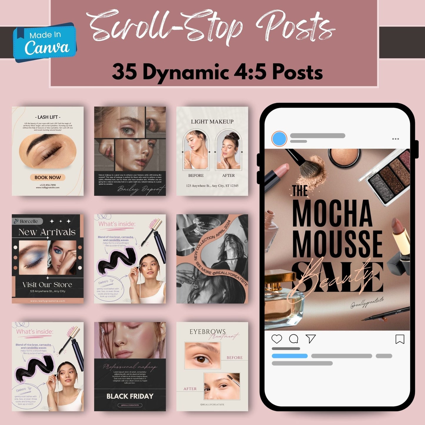 250+ PLR Makeup Artist Instagram Canva Templates | Editable Posts, Stories, Carousels, Highlight Icons, Social Media Content for MUAs 💄