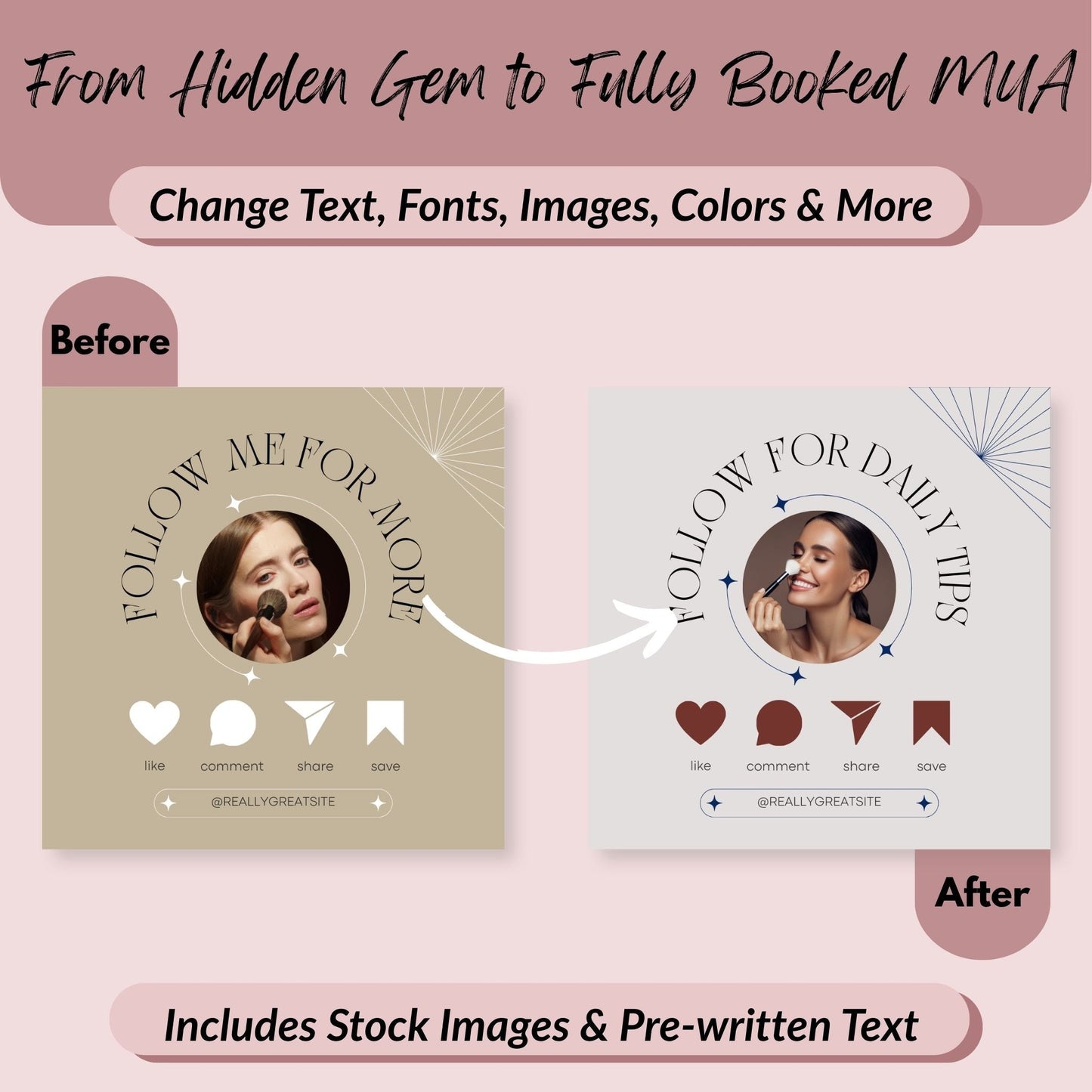 250+ PLR Makeup Artist Instagram Canva Templates | Editable Posts, Stories, Carousels, Highlight Icons, Social Media Content for MUAs 💄