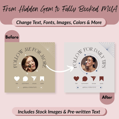 250+ PLR Makeup Artist Instagram Canva Templates | Editable Posts, Stories, Carousels, Highlight Icons, Social Media Content for MUAs 💄