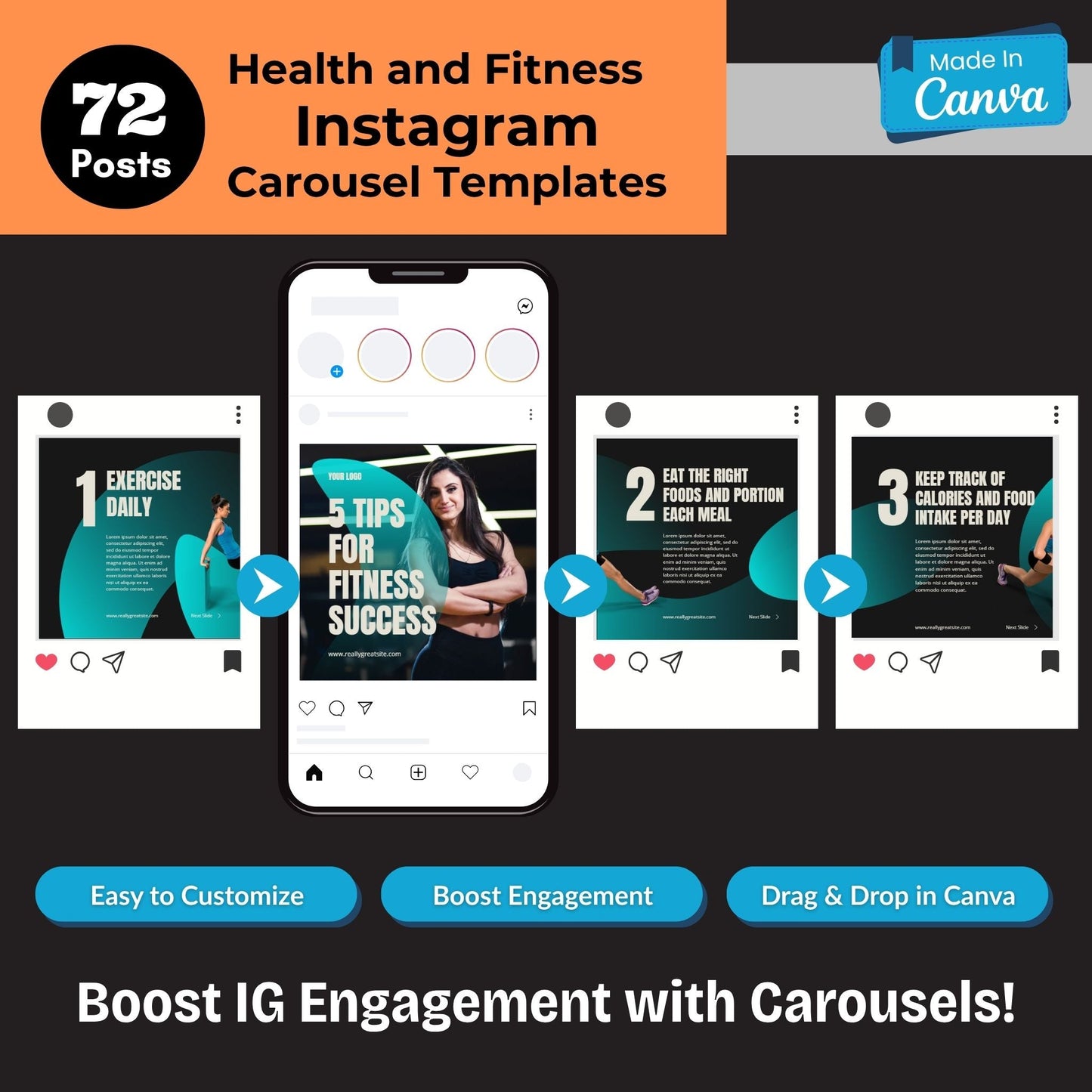 300+ Health and Fitness Canva Templates to Grow Your Instagram – Just Edit & Post! 🏋️🚀