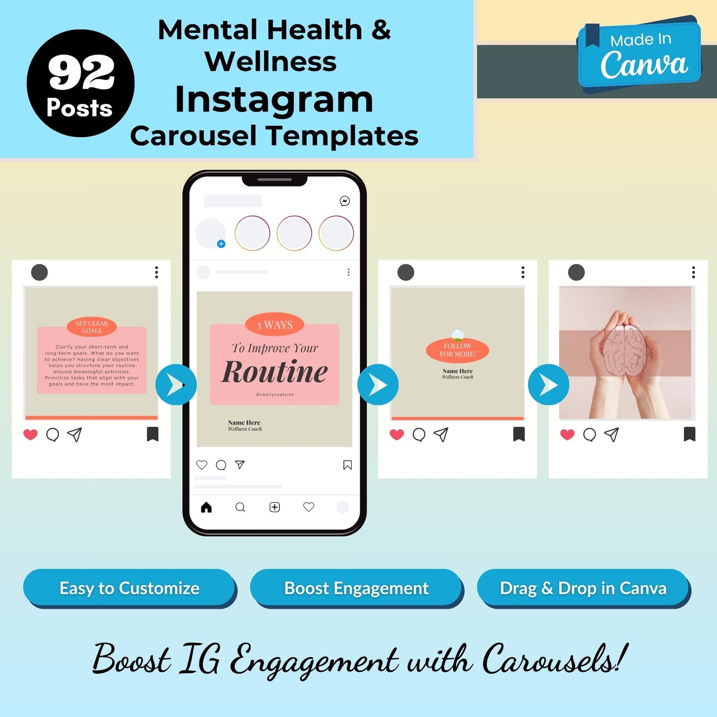 380+ Instagram Templates to Grow Your Health & Wellness Brand – Just Edit & Post! 🌼