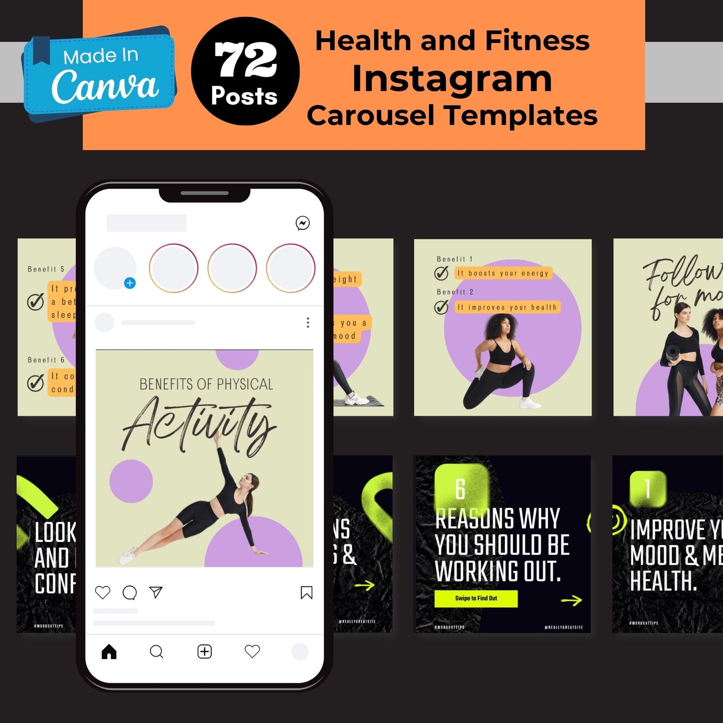 300+ Health and Fitness Canva Templates to Grow Your Instagram – Just Edit & Post! 🏋️🚀
