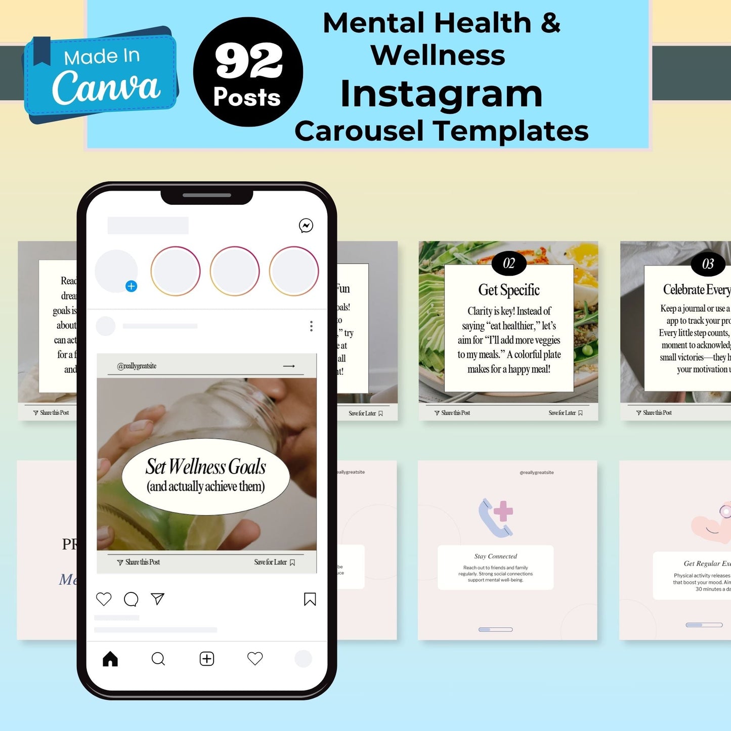 380+ Instagram Templates to Grow Your Health & Wellness Brand – Just Edit & Post! 🌼