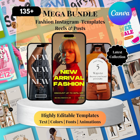 PLR Fashion Instagram Canva Templates | 135+ Editable Posts for New Arrivals, Sales, Collections, & More | Aesthetic Feed in Warm Hues
