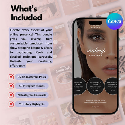 250+ PLR Makeup Artist Instagram Canva Templates | Editable Posts, Stories, Carousels, Highlight Icons, Social Media Content for MUAs 💄